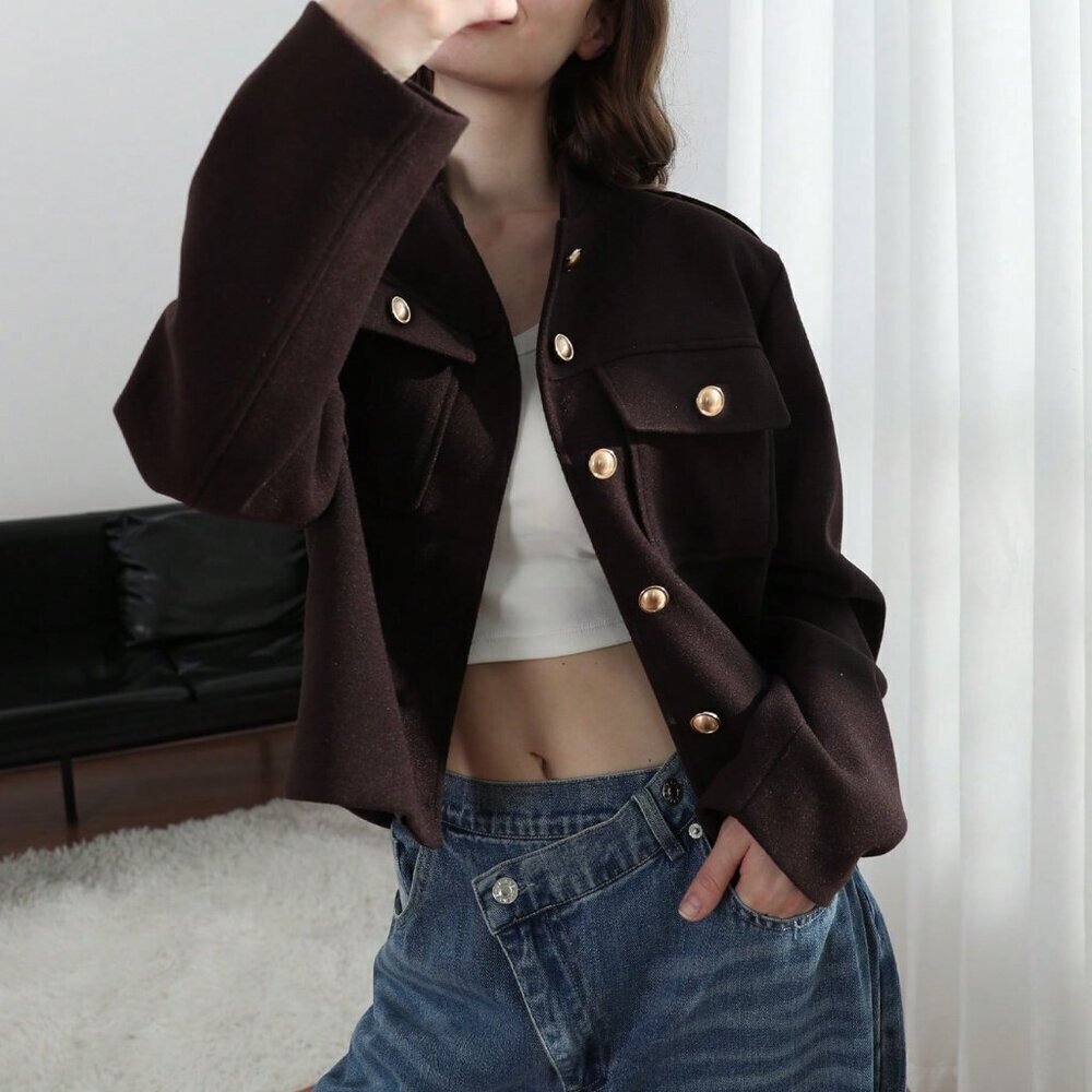 Brown Casual Women's Pockets detailed  Single button Jacket